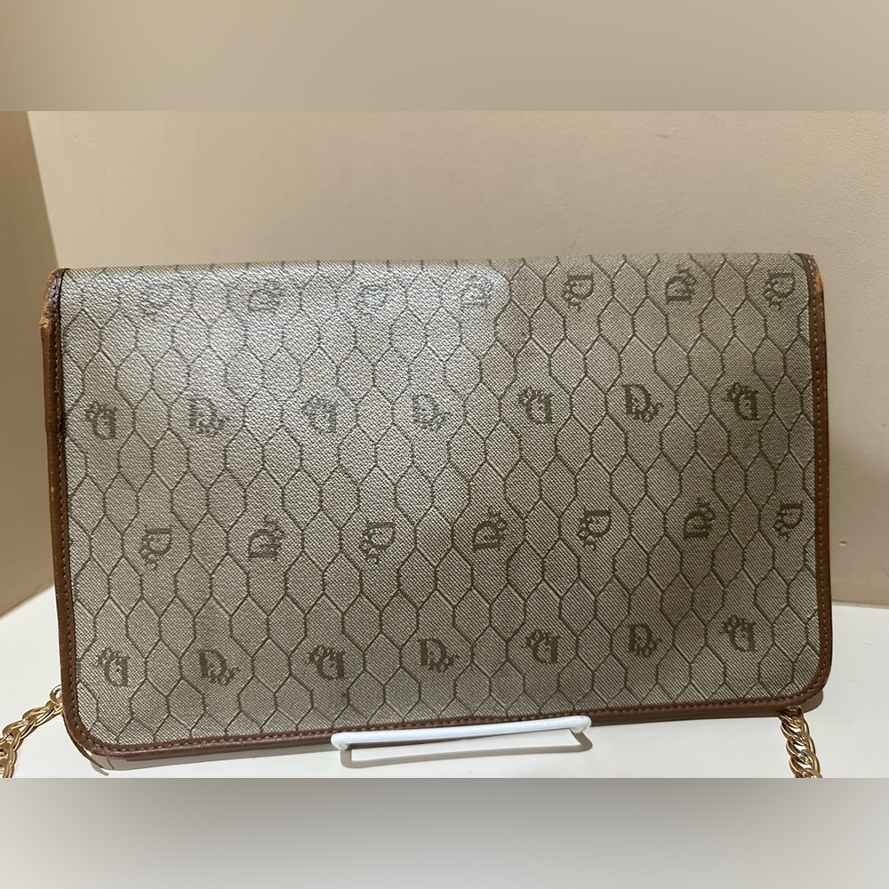 Christian Dior Vintage, Honeycomb, Coated Canvas Pouch w/added unbranded chain - Picture 4 of 13